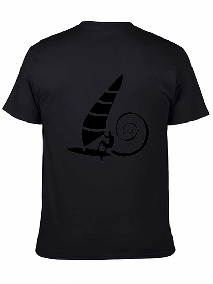 Windsurfing Graphic Tee - Black Cotton T-Shirt
