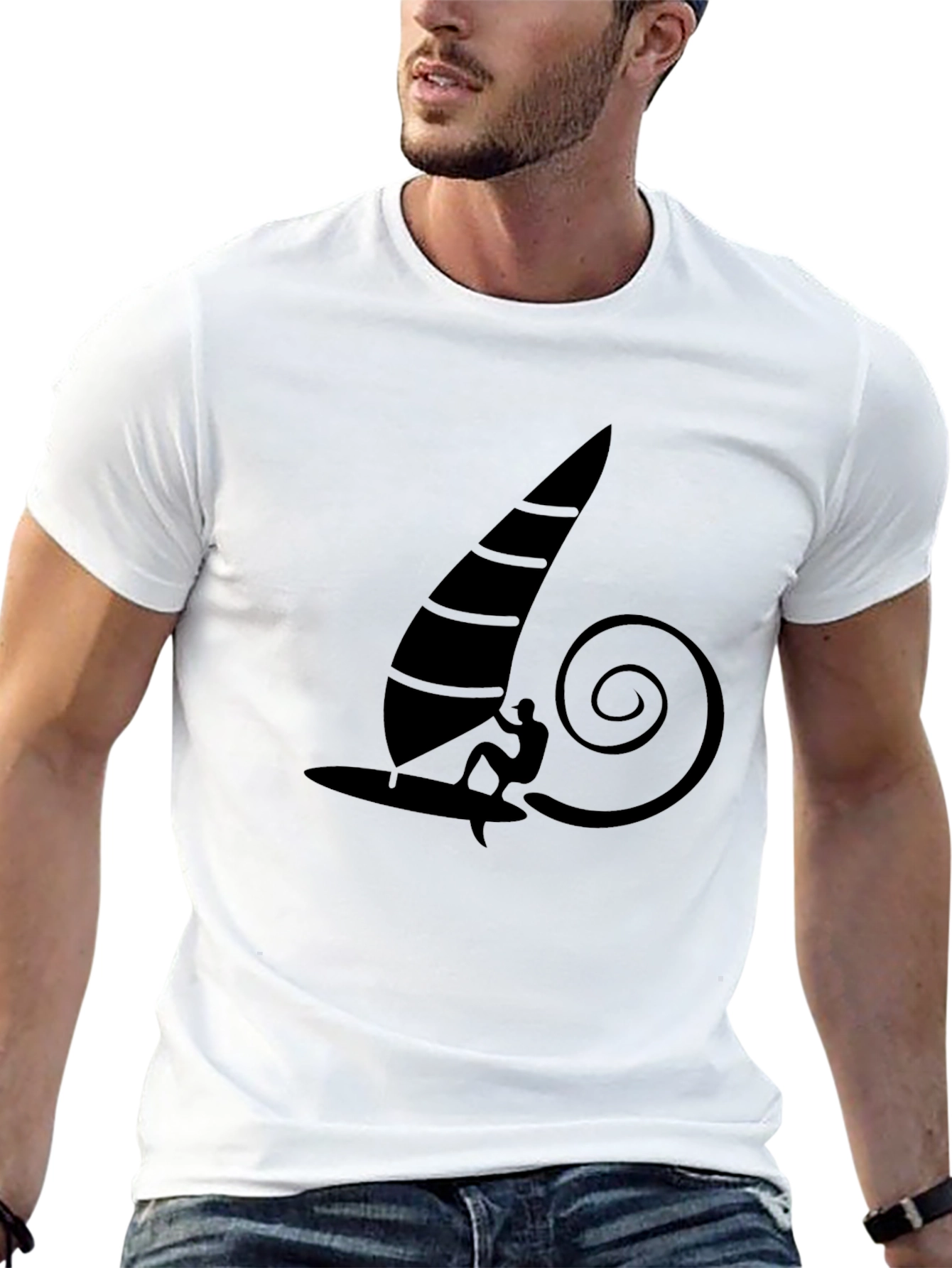 Windsurfing Graphic Tee - Black Cotton T-Shirt
