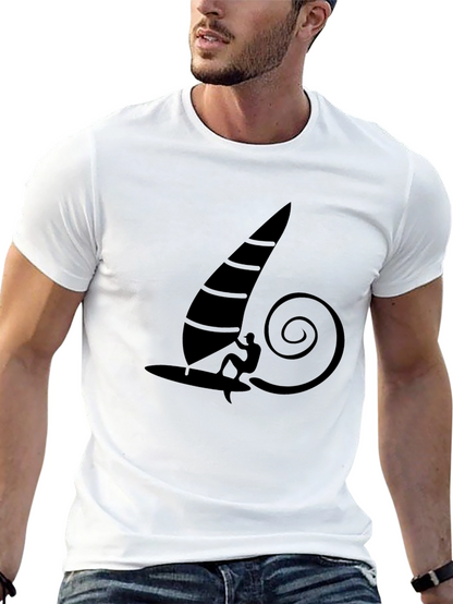 Windsurfing Graphic Tee - Black Cotton T-Shirt