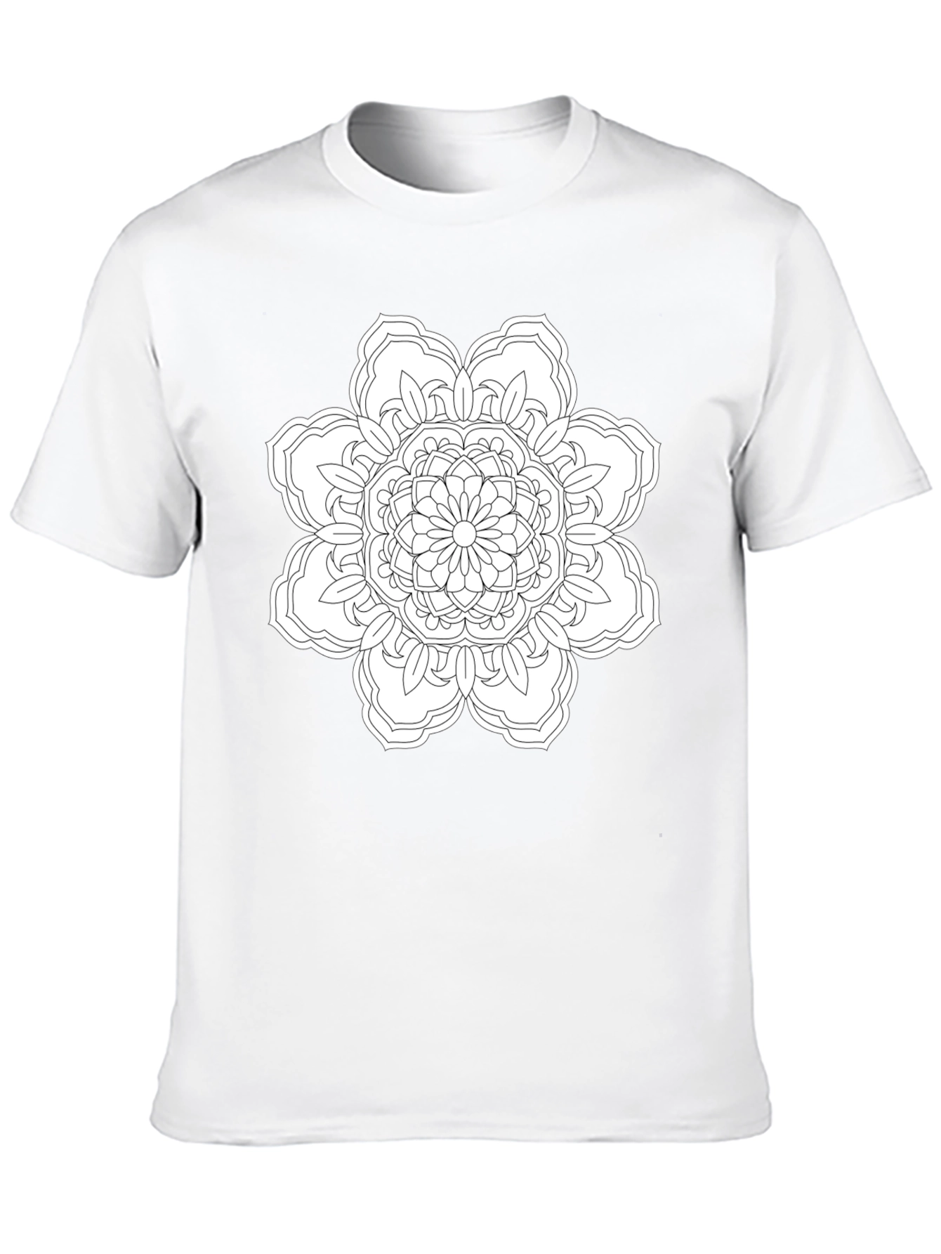 Black T-Shirt with White Floral Mandala Design