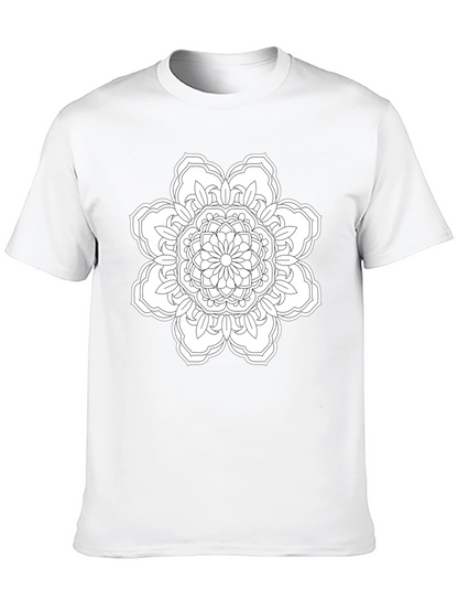 Black T-Shirt with White Floral Mandala Design