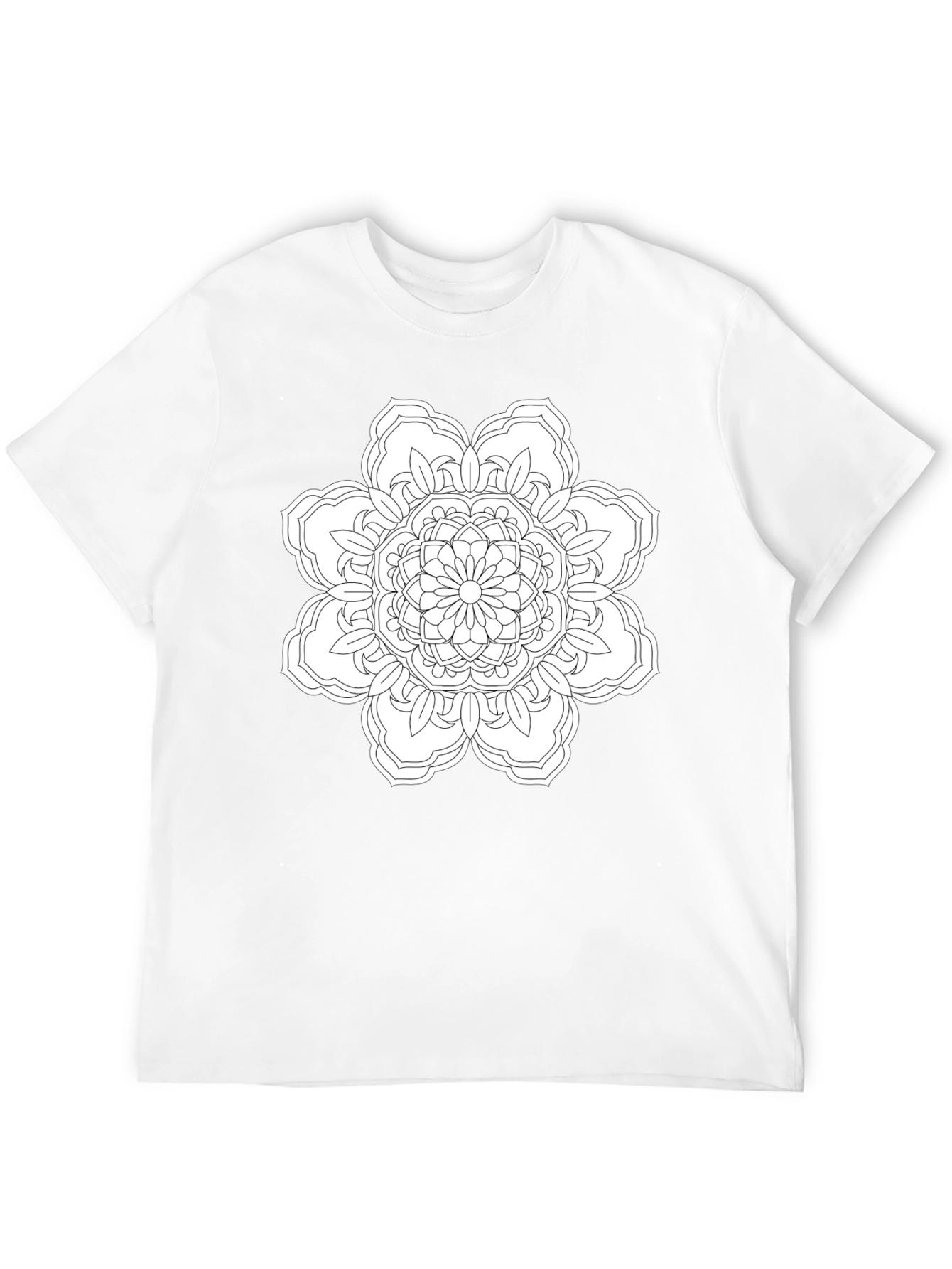 Black T-Shirt with White Floral Mandala Design