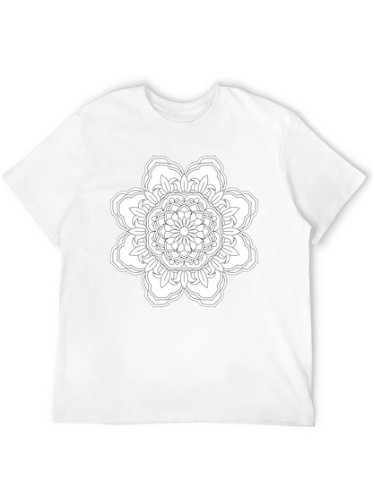 Black T-Shirt with White Floral Mandala Design