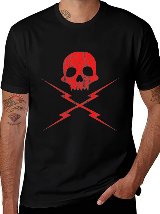 Skull and Lightning Bolt Graphic Tee - Black