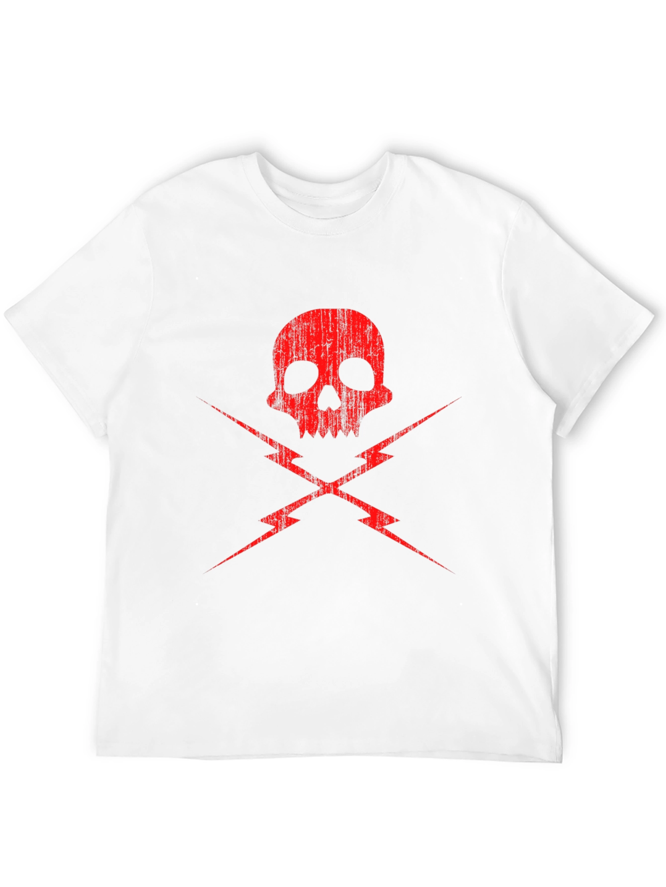 Skull and Lightning Bolt Graphic Tee - Black