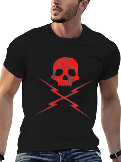 Skull and Lightning Bolt Graphic Tee - Black