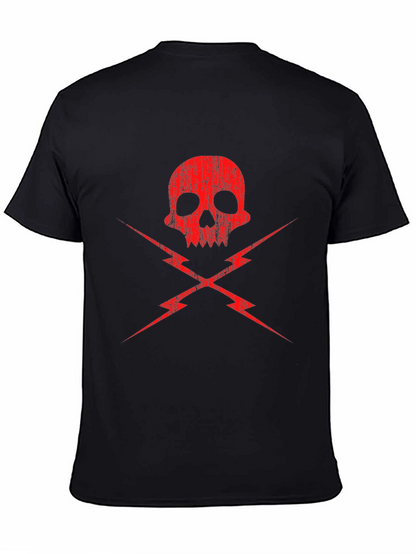 Skull and Lightning Bolt Graphic Tee - Black