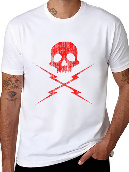 Skull and Lightning Bolt Graphic Tee - Black