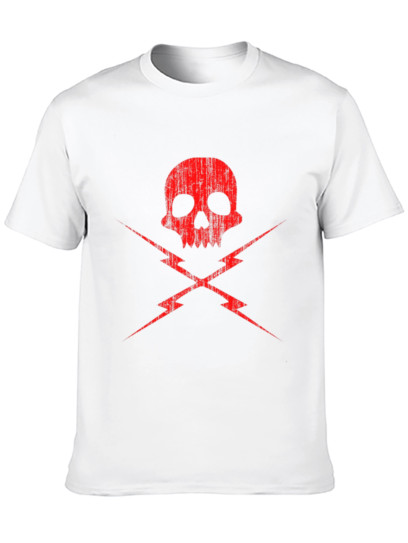 Skull and Lightning Bolt Graphic Tee - Black
