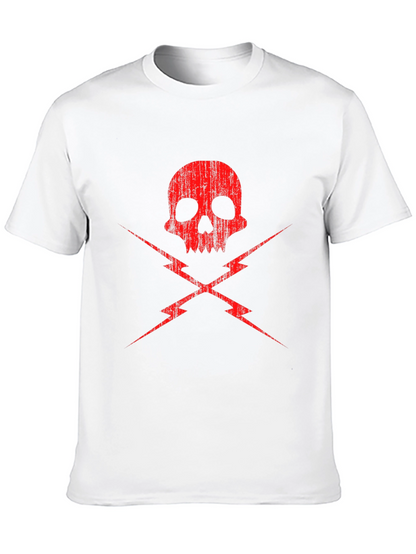 Skull and Lightning Bolt Graphic Tee - Black