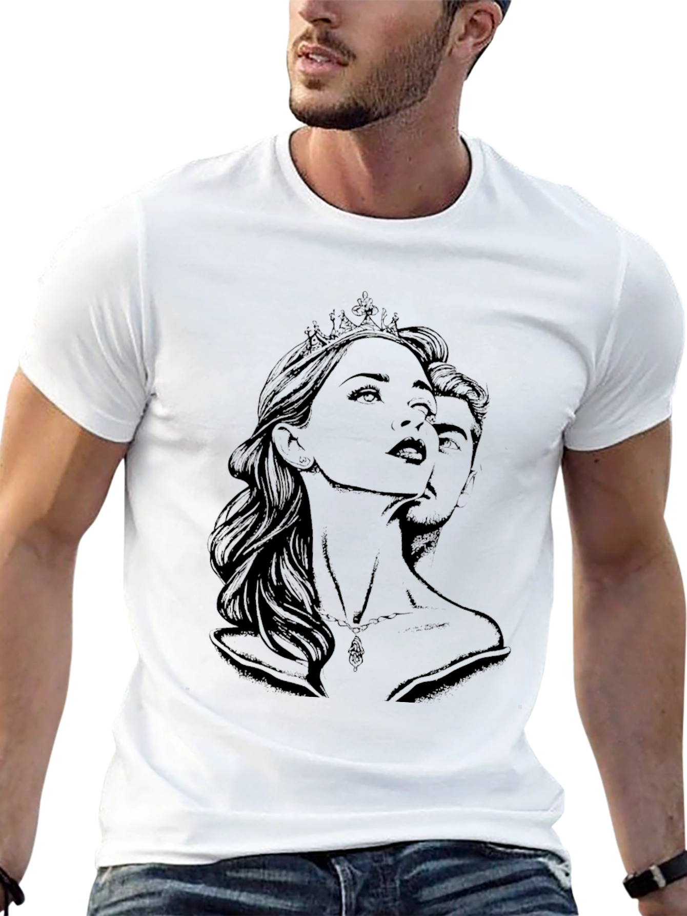 Royal Couple Graphic Print T-Shirt - Black