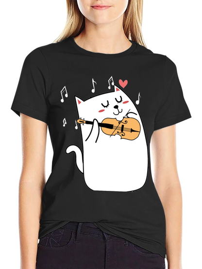Cat Violinist T-Shirt - Musical Kitty Tee