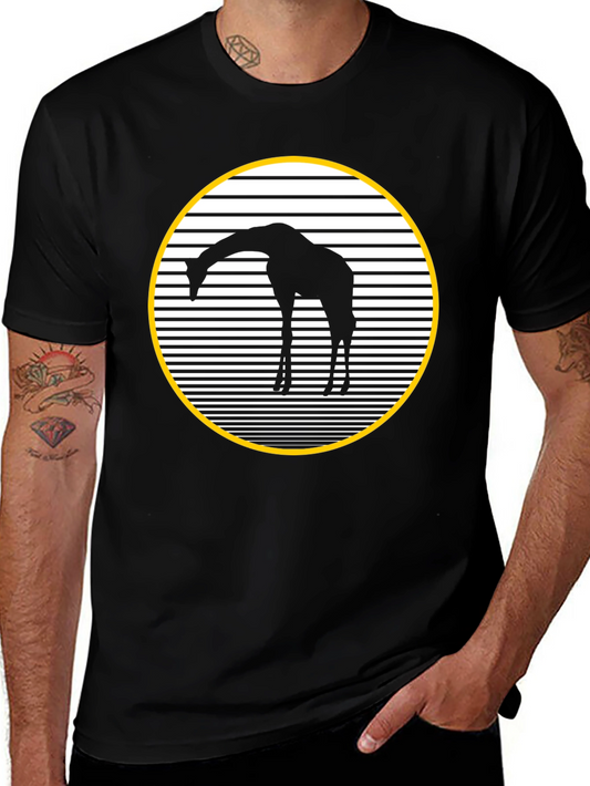 Giraffe Silhouette Graphic Tee - Black Crew Neck Shirt