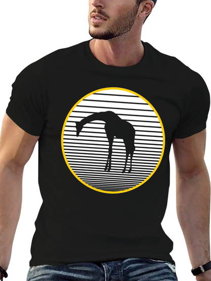 Giraffe Silhouette Graphic Tee - Black Crew Neck Shirt