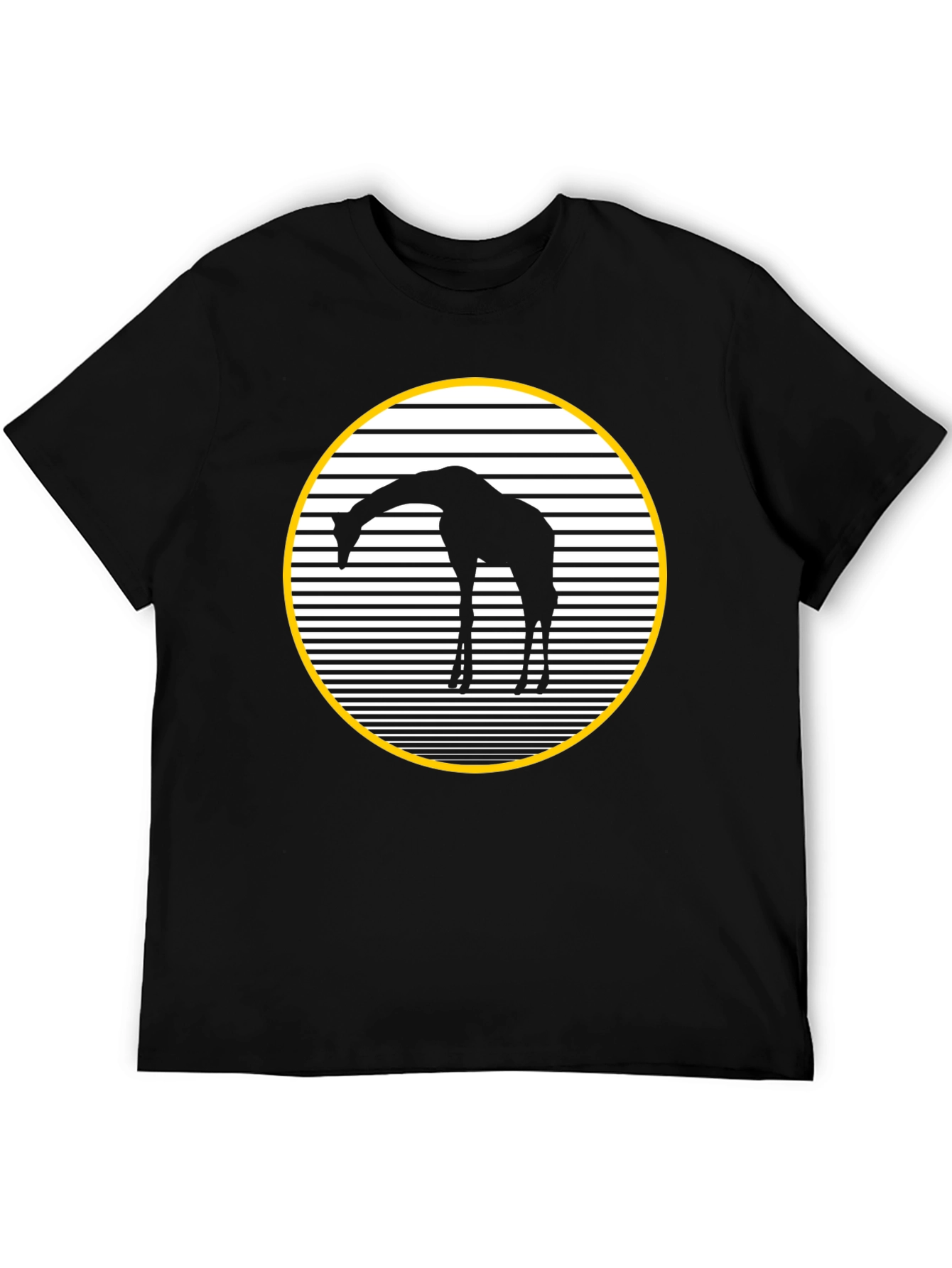 Giraffe Silhouette Graphic Tee - Black Crew Neck Shirt