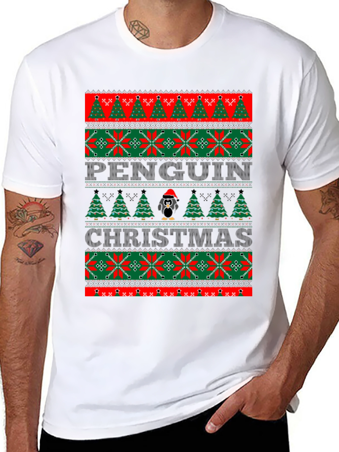 Penguin Christmas Sweater Style T-Shirt