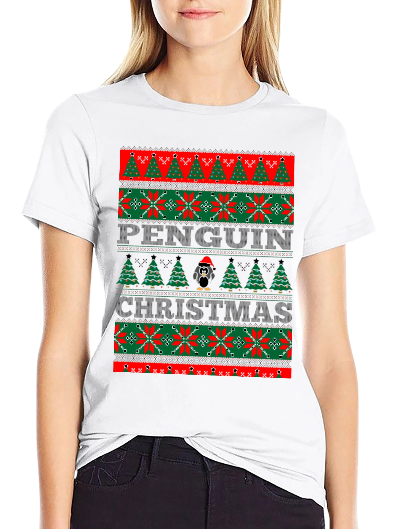 Penguin Christmas Sweater Style T-Shirt