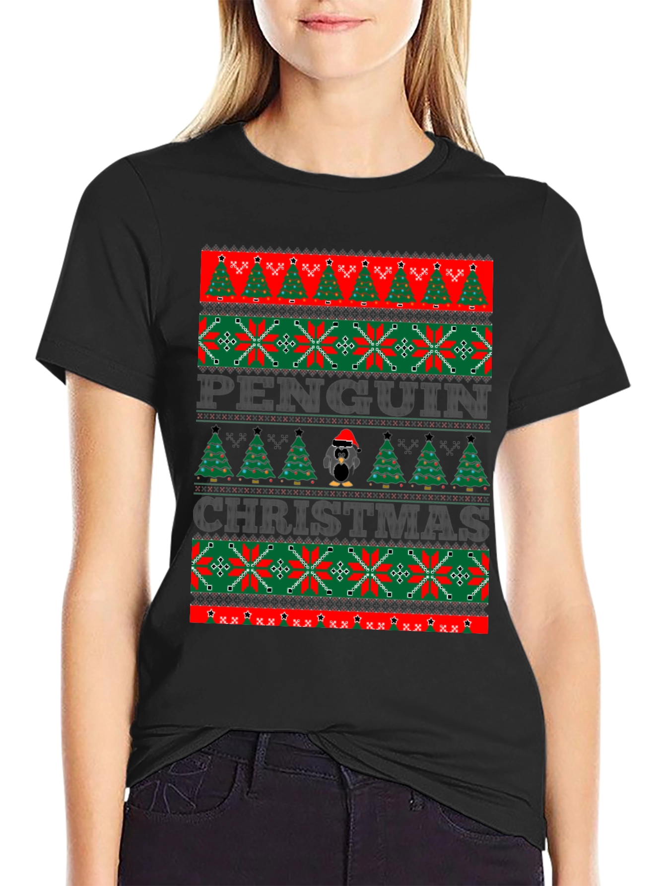 Penguin Christmas Sweater Style T-Shirt