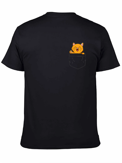 Cute Cat Pocket Graphic T-Shirt