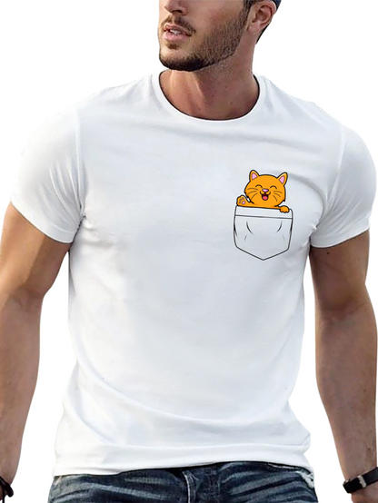 Cute Cat Pocket Graphic T-Shirt