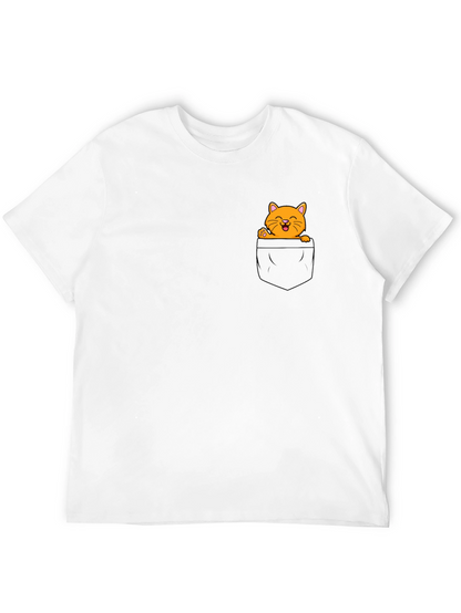 Cute Cat Pocket Graphic T-Shirt