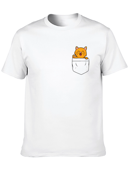 Cute Cat Pocket Graphic T-Shirt