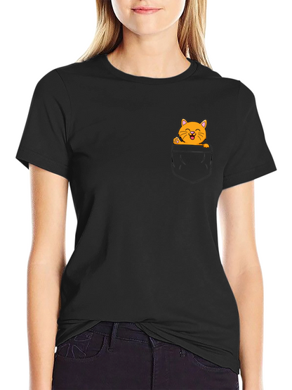 Cute Cat Pocket Graphic T-Shirt