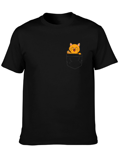 Cute Cat Pocket Graphic T-Shirt