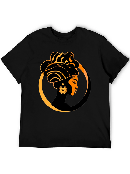 Elegant Afro Woman Graphic Tee - Black