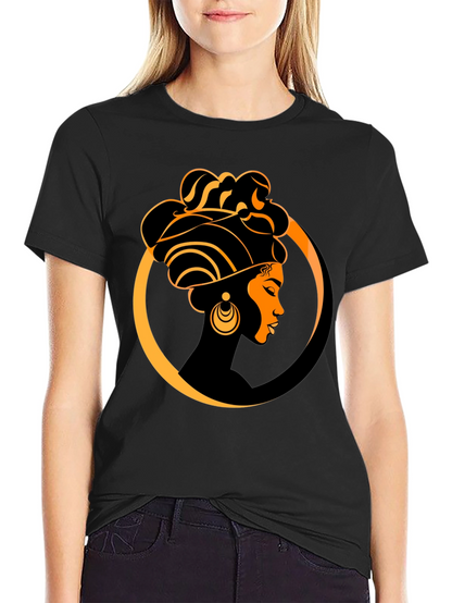 Elegant Afro Woman Graphic Tee - Black