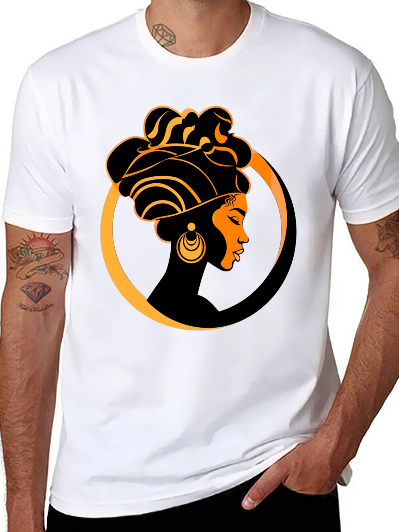 Elegant Afro Woman Graphic Tee - Black
