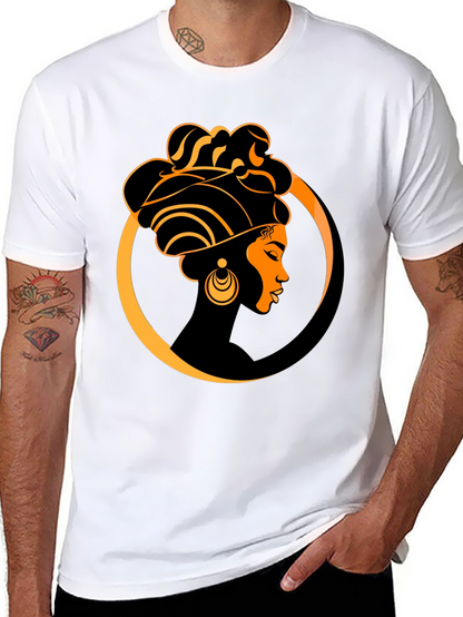 Elegant Afro Woman Graphic Tee - Black