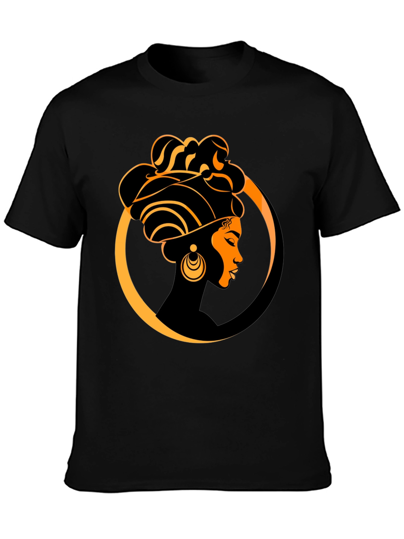 Elegant Afro Woman Graphic Tee - Black