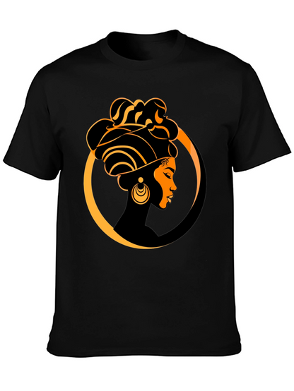 Elegant Afro Woman Graphic Tee - Black