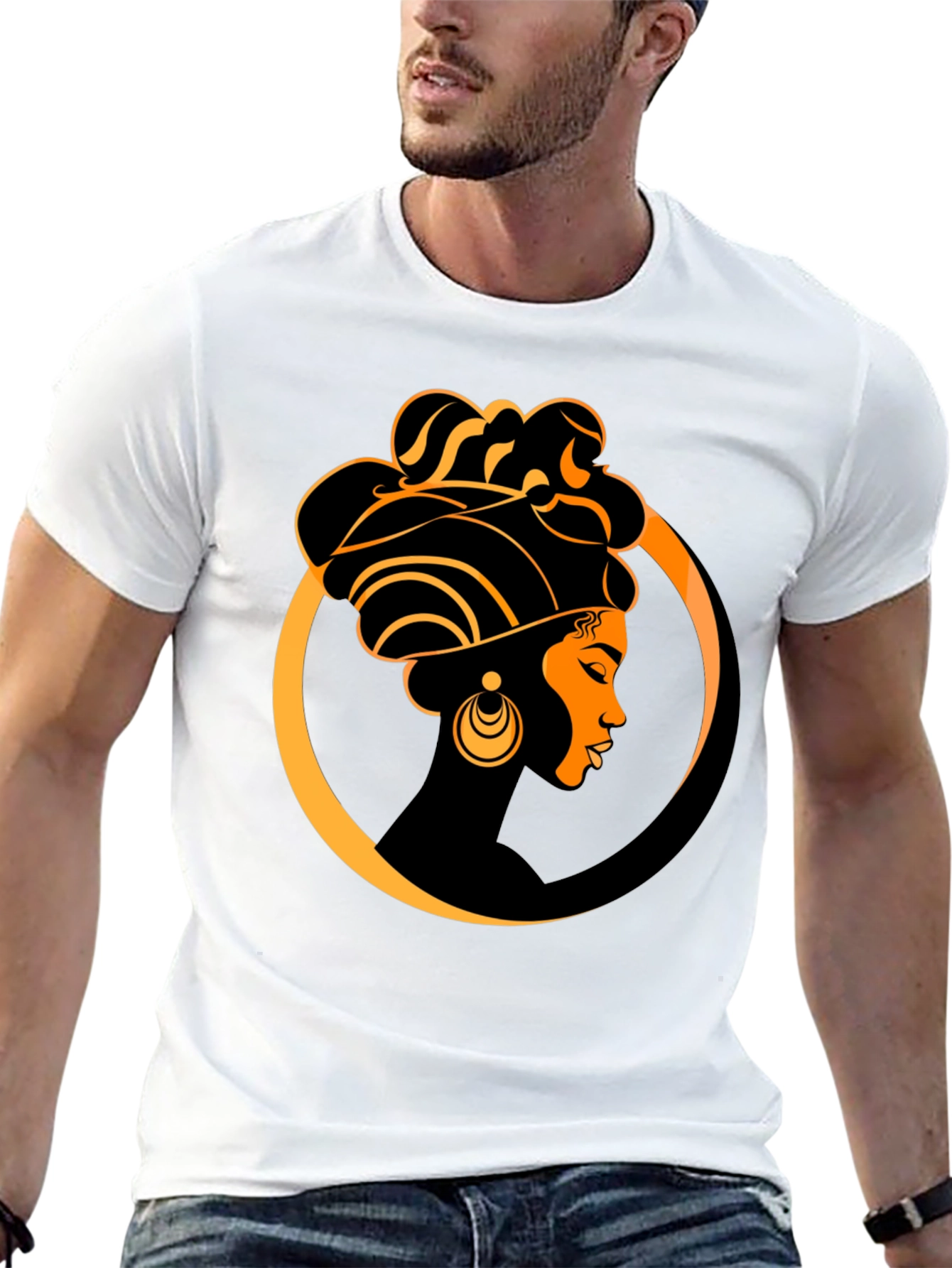 Elegant Afro Woman Graphic Tee - Black