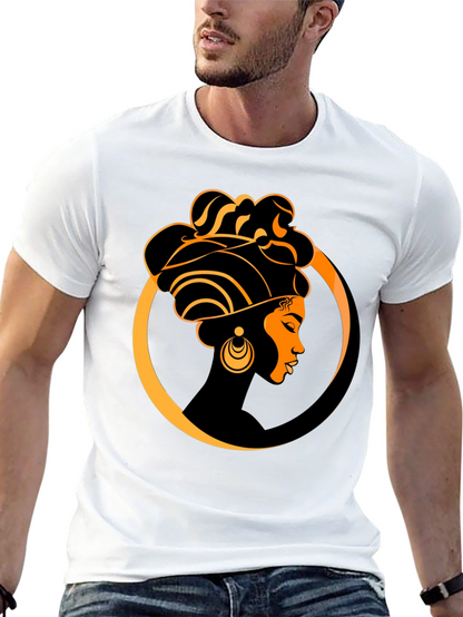 Elegant Afro Woman Graphic Tee - Black