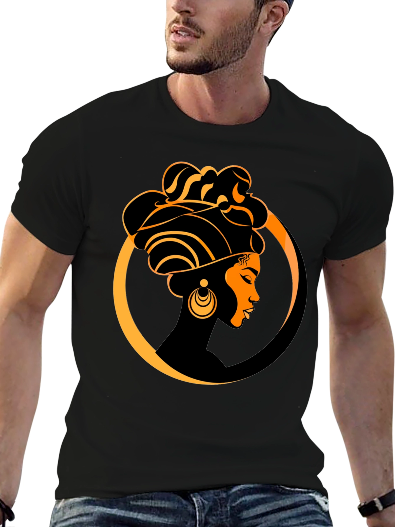 Elegant Afro Woman Graphic Tee - Black