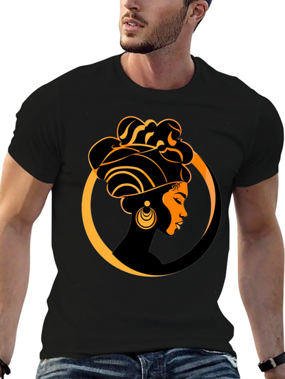 Elegant Afro Woman Graphic Tee - Black
