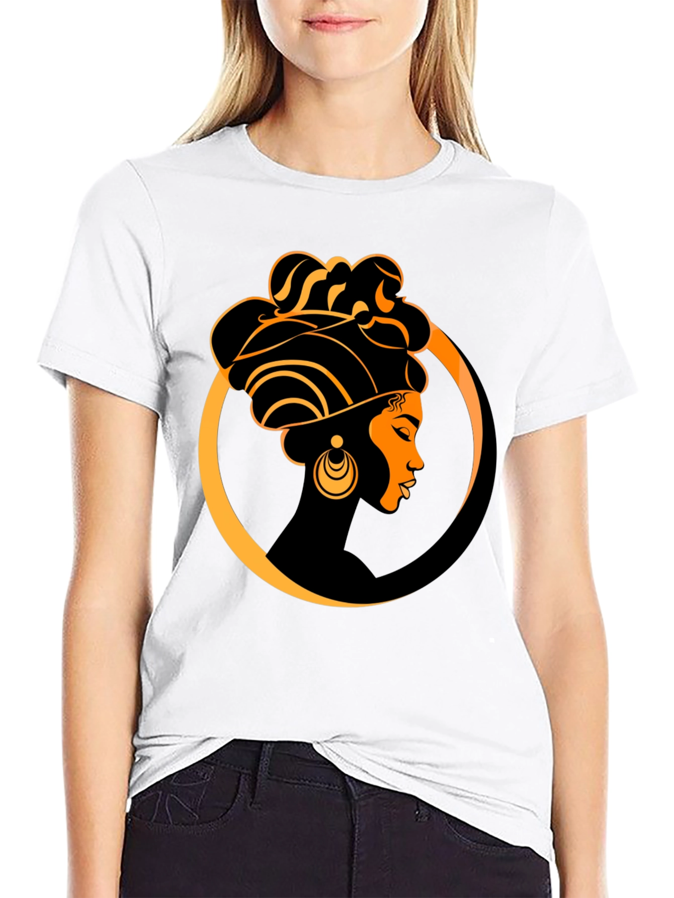 Elegant Afro Woman Graphic Tee - Black