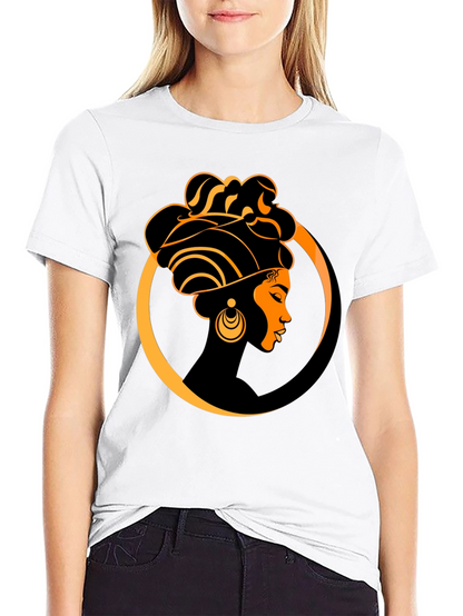 Elegant Afro Woman Graphic Tee - Black