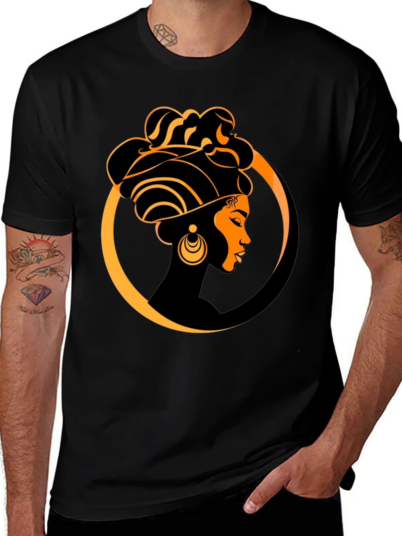 Elegant Afro Woman Graphic Tee - Black