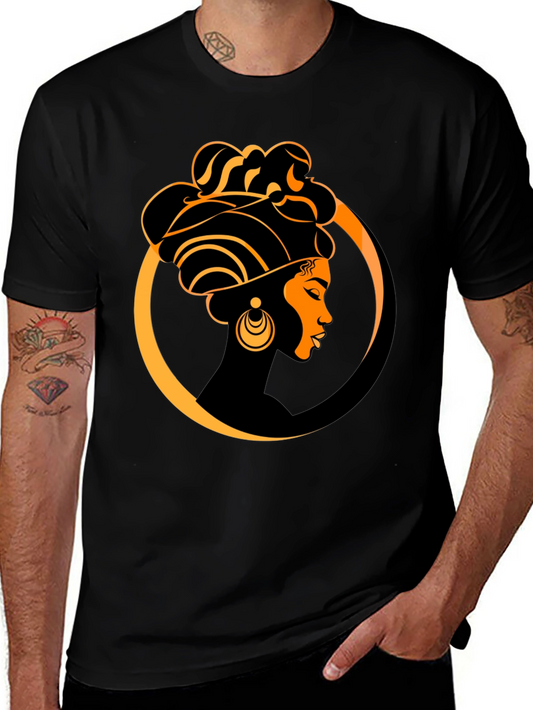 Elegant Afro Woman Graphic Tee - Black