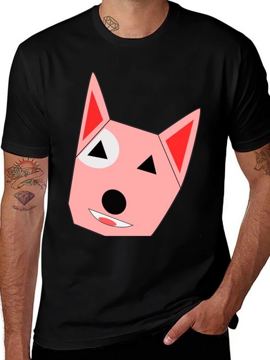 Geometric Dog Face Black T-Shirt