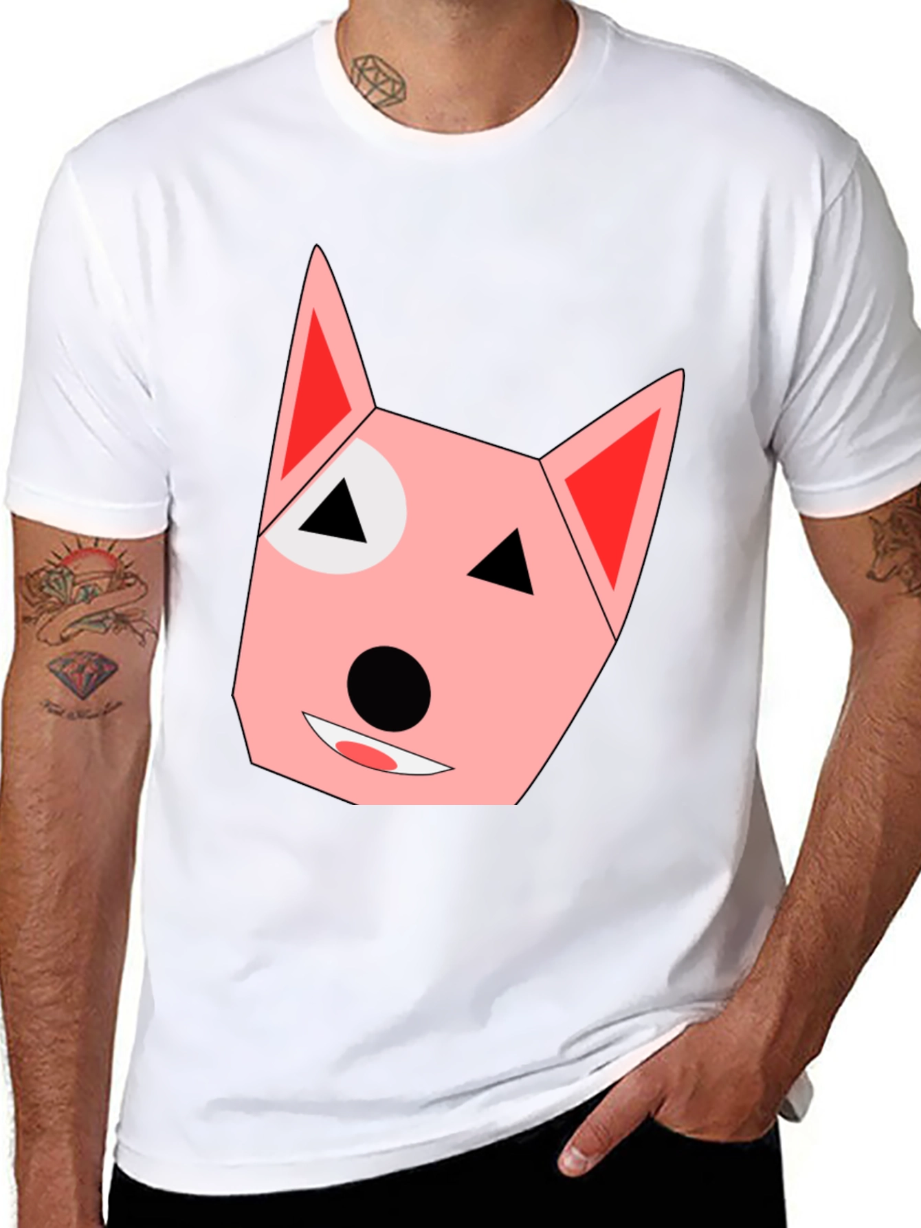 Geometric Dog Face Black T-Shirt