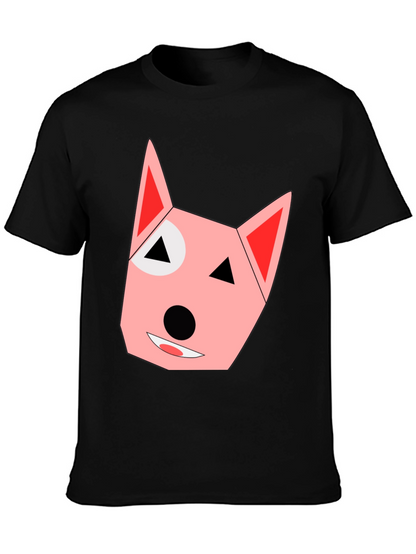 Geometric Dog Face Black T-Shirt