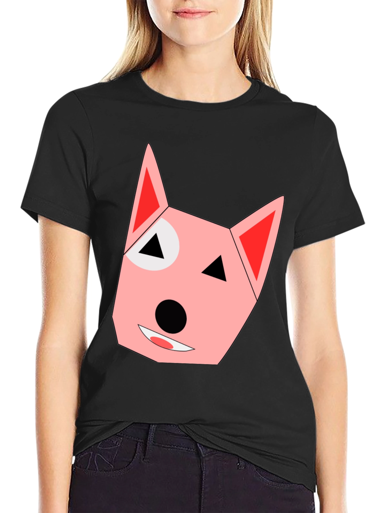 Geometric Dog Face Black T-Shirt