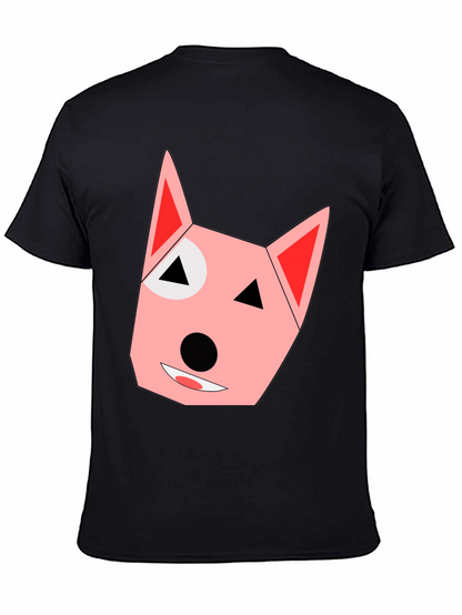 Geometric Dog Face Black T-Shirt