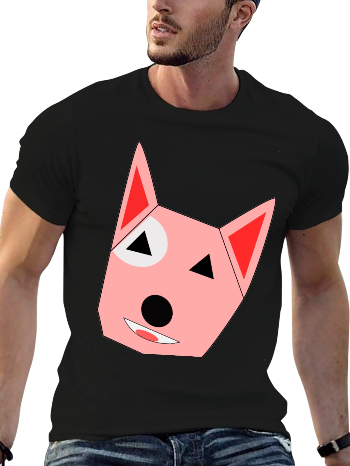 Geometric Dog Face Black T-Shirt