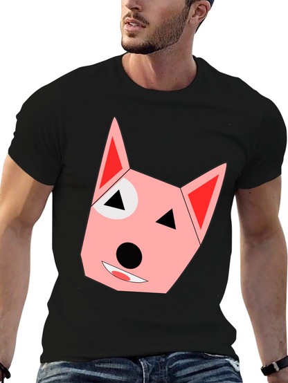 Geometric Dog Face Black T-Shirt