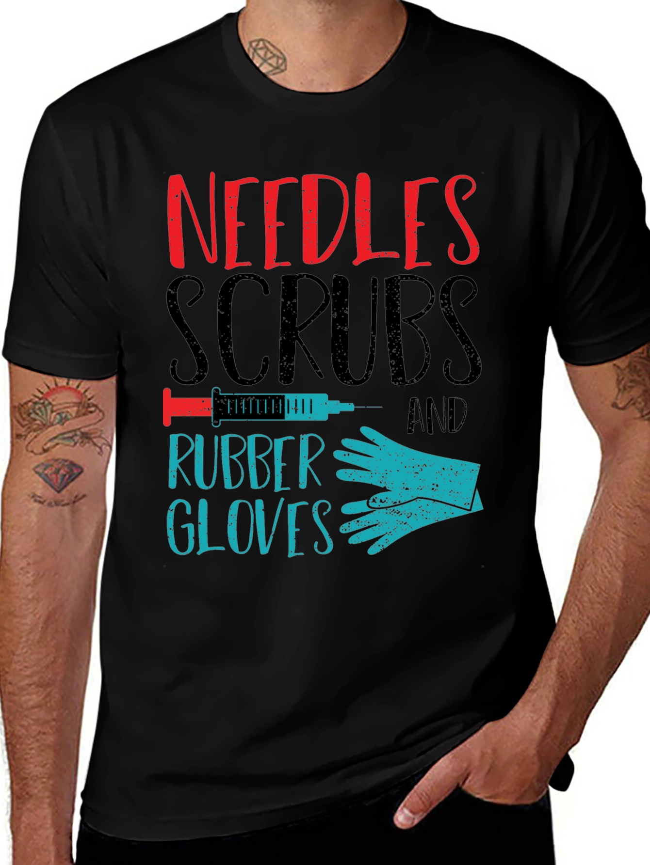 Needles Scrubs & Rubber Gloves Graphic T-Shirt